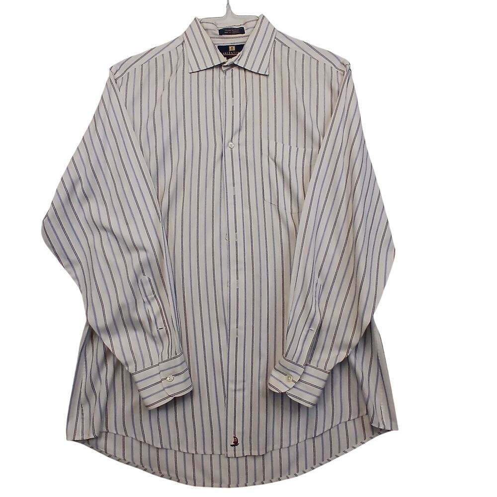 Nordstrom Mens 16 34 Fitted Dress Shirt Striped Blue Pinpoint Cotton
